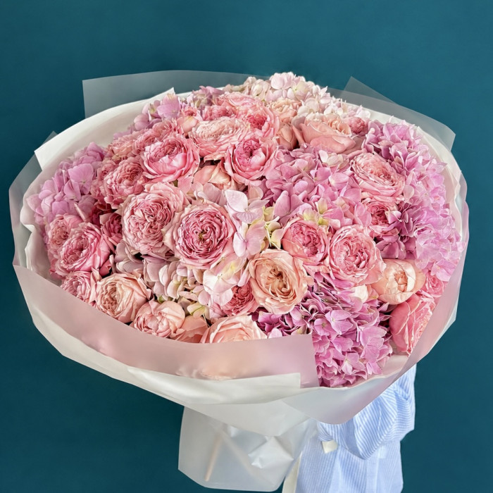 Tender Cloud Bouquet — Pink Hydrangeas and Spray Roses — elegant bouquets for any occasion
