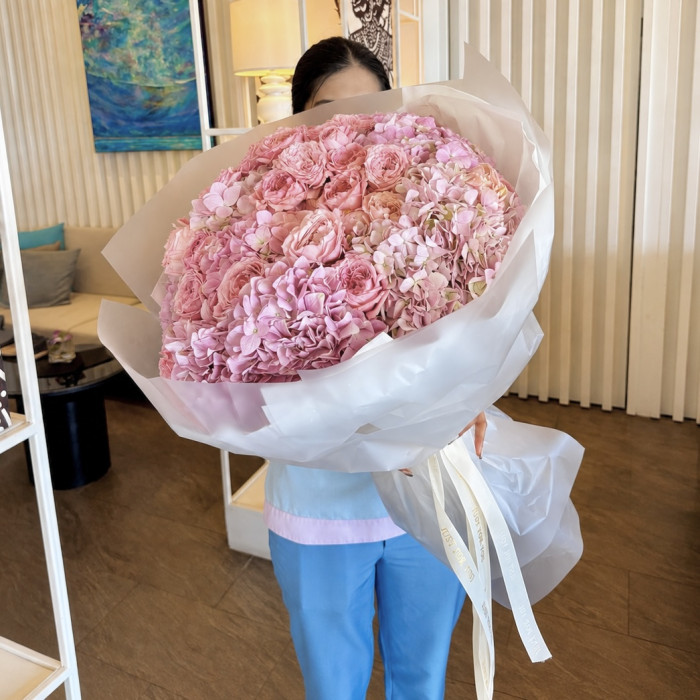 Tender Cloud Bouquet — Pink Hydrangeas and Spray Roses — elegant bouquets for any occasion