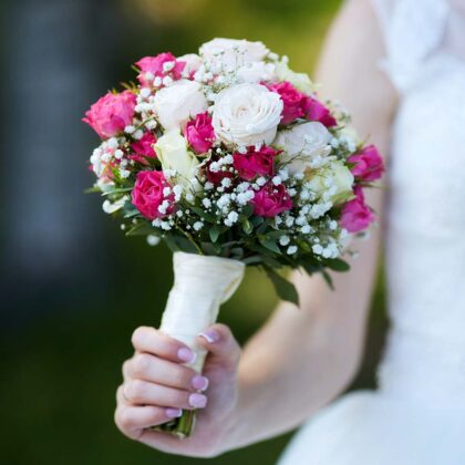 Order Bride Bouquet Of White & Pink Roses